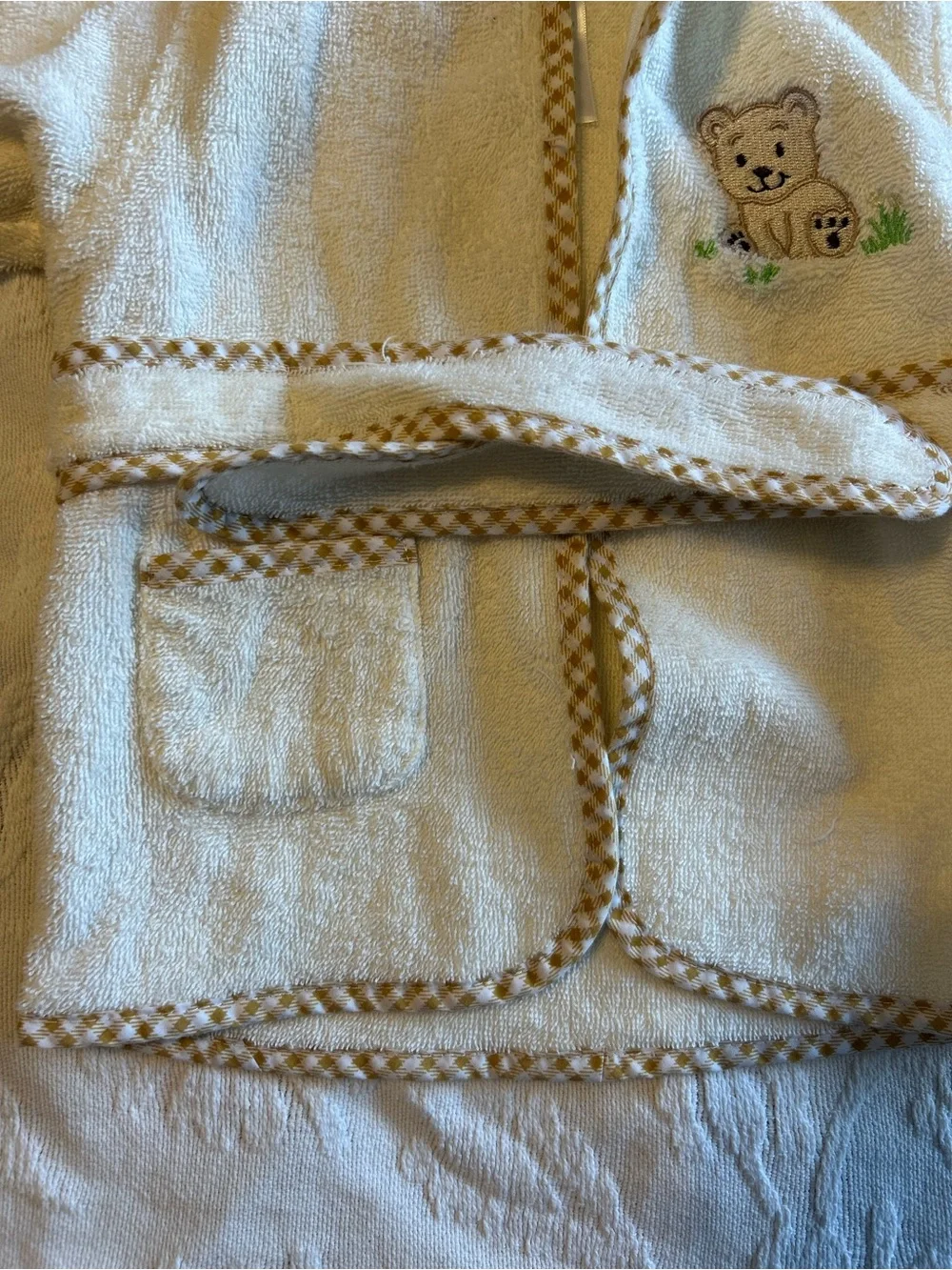 Kids Cream Hooded Bathrobe with Bear Embroidery 100% Cotton Size 0-9 Months